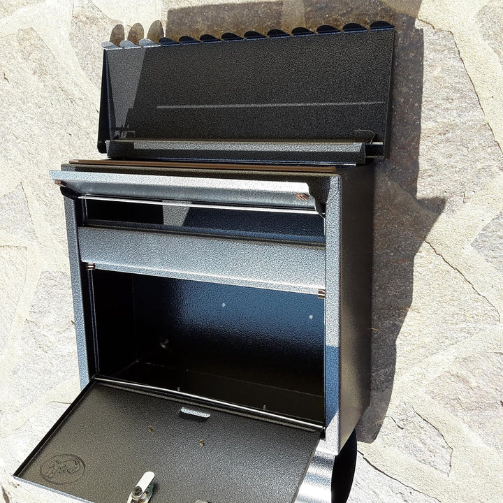 XXL Briefkasten Anthrazit mit Zeitungsrolle Flachdach Katalogeinwurf Zeitungsfach