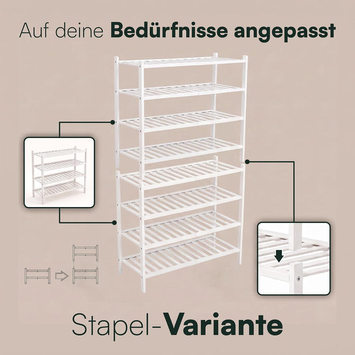 BAM BOO BOX - Schuhregal aus Bambus, Schuhablage mit 4 Ebenen, 68 x 28 x 64 cm, Erweiterbar Stapelba