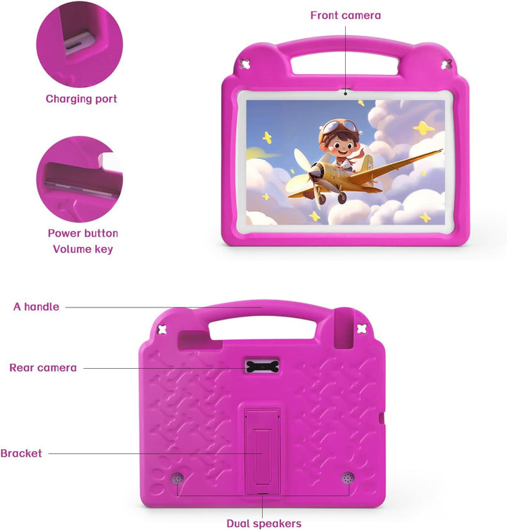 Kids Tablet 10.1 Zoll, Android Tablet für Kinder, Android 15, 1280x800 Display, Octa-Core CPU, 8GB+6