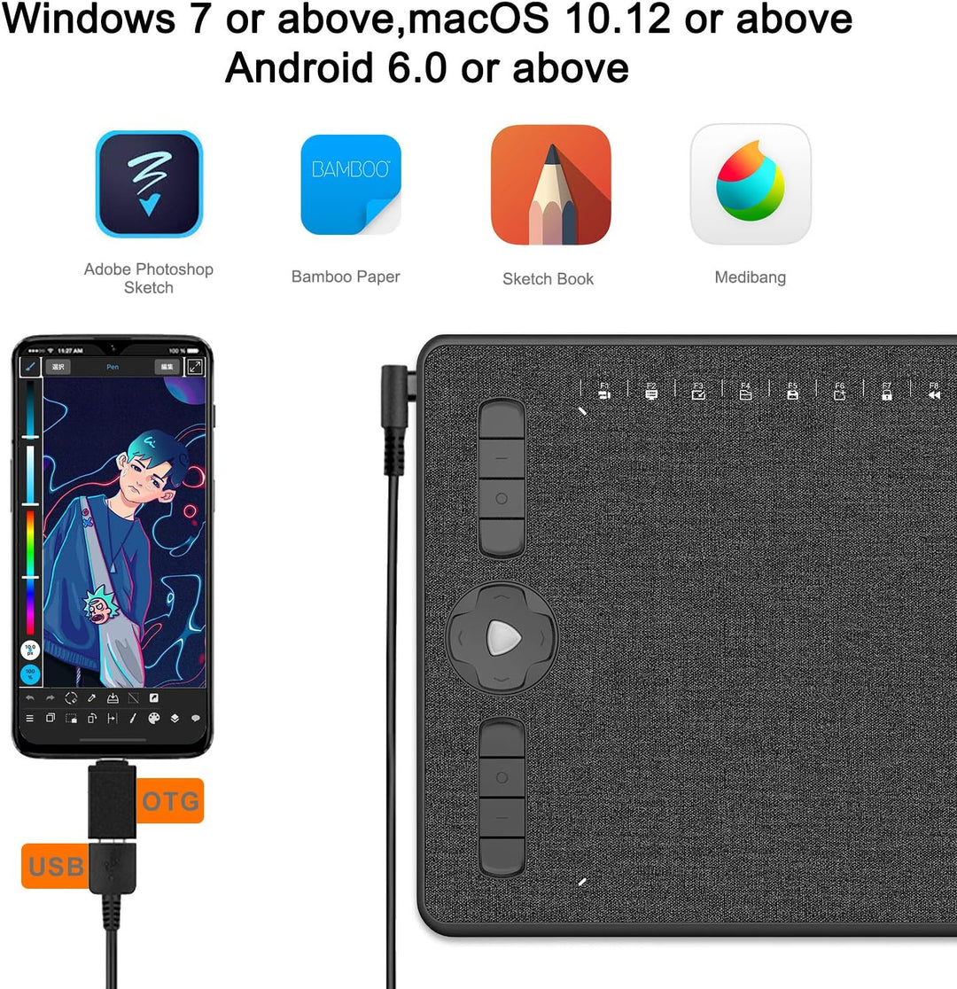 GAOMON M1230 Grafik-Tablet, 12 Zoll, passiv, 8192 Ebenen mit Neigung, 16 Multimedia-Tasten und 13 an