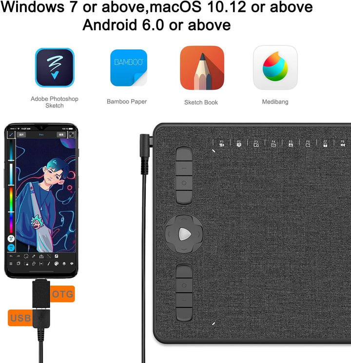 GAOMON M1230 Grafik-Tablet, 12 Zoll, passiv, 8192 Ebenen mit Neigung, 16 Multimedia-Tasten und 13 an