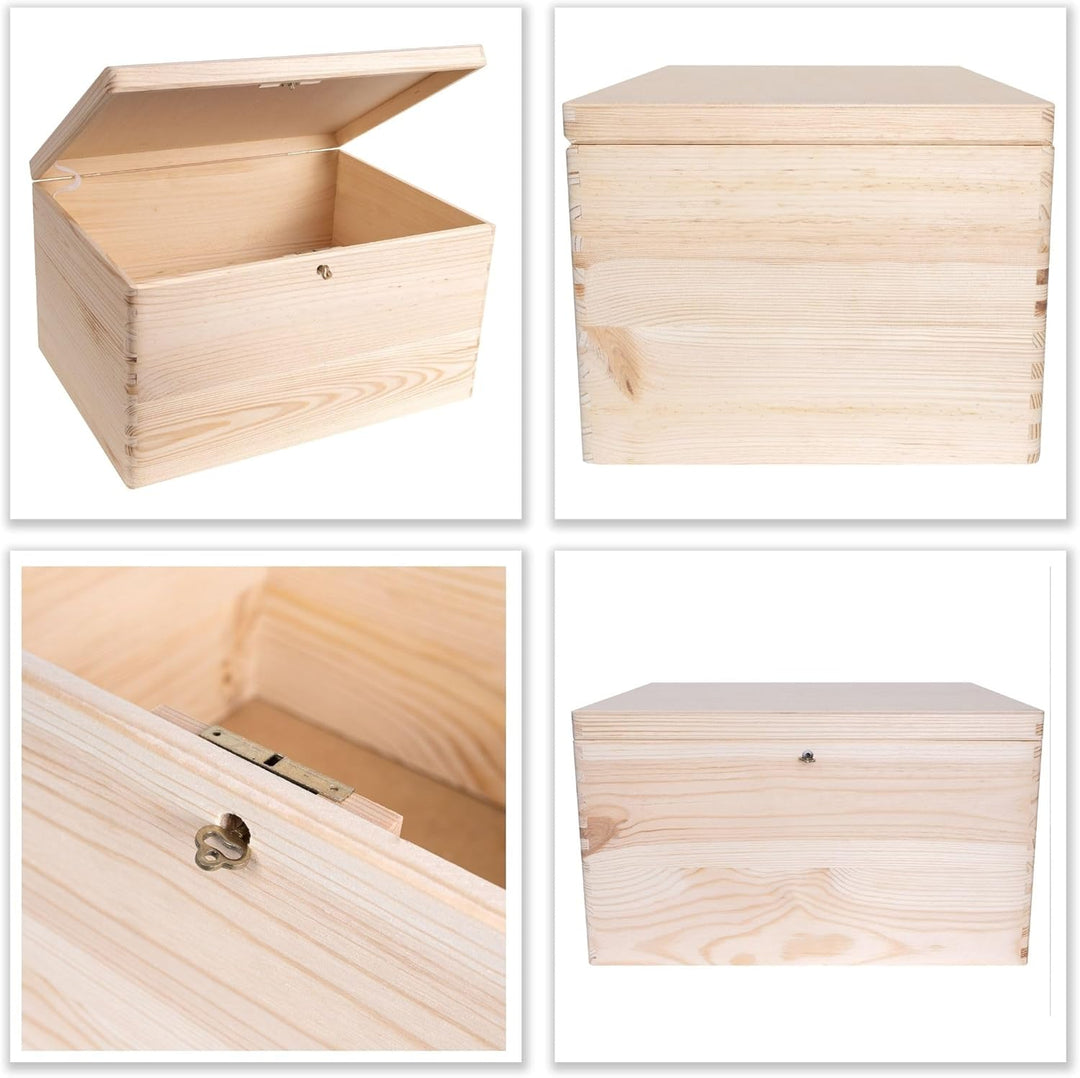Creative Deco XXL Grosse Holzkiste mit Deckel und Schlüssel | 40x30x24 cm (+/-1cm) | Ostern Holztruh