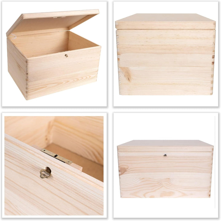 Creative Deco XXL Grosse Holzkiste mit Deckel und Schlüssel | 40x30x24 cm (+/-1cm) | Ostern Holztruh