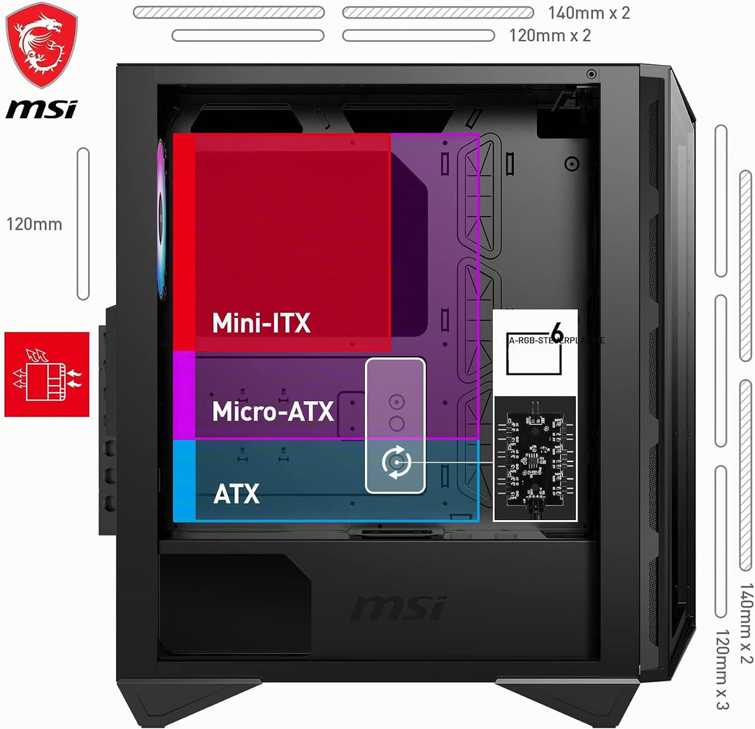MSI MPG GUNGNIR 110R Mid-Tower PC-Gehäuse - Gehärtetes Glas, unterstützt ATX, M-ATX & Mini-ITX, 4x 1