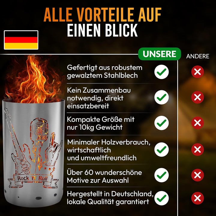 TiKo-Design Feuertonne/Feuerkorb mit Motiv – Lagerfeuertonne, Feuerkorb Rock n Roll – Verleihen Sie