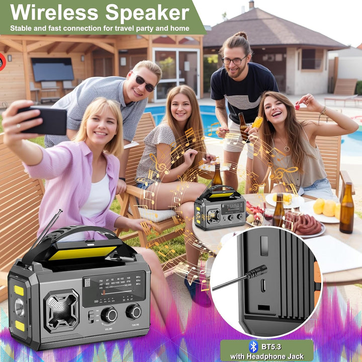 LIFOCI Kurbelradio - 27000mAh Notfallradio mit Kurbel und Solar, Tragbar Solar Notfall Radio mit AM/