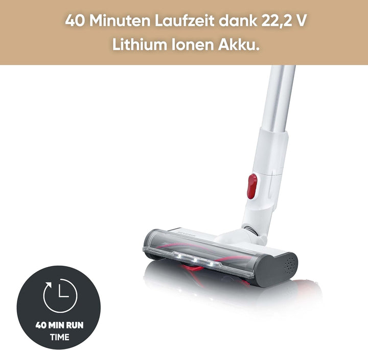 SEVERIN 2-in-1 Stiel- und Handstaubsauger, Akku Staubsauger mit bis zu 40 Min. Laufzeit, kabelloser