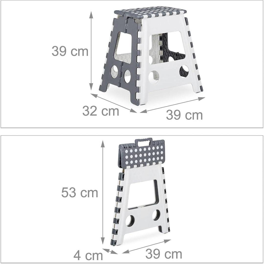4 x Tritthocker XL klappbar, einstufiger Klapphocker mit Griff, bis 120 kg, Kunststoff, 39,5 x 38,5