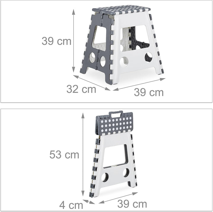 4 x Tritthocker XL klappbar, einstufiger Klapphocker mit Griff, bis 120 kg, Kunststoff, 39,5 x 38,5