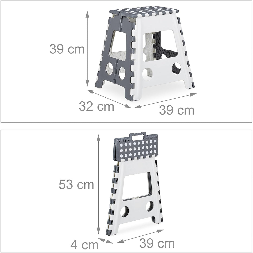 2 x Tritthocker XL klappbar, einstufiger Klapphocker mit Griff, bis 120 kg, Kunststoff, 39,5 x 38,5