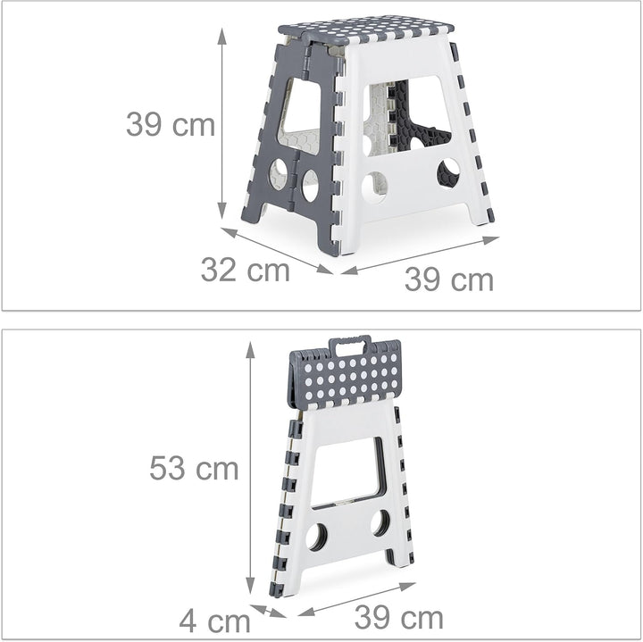 1 x Tritthocker XL klappbar, einstufiger Klapphocker mit Griff, bis 120 kg, Kunststoff, 39,5 x 38,5