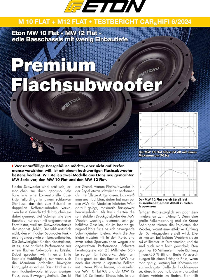 ETON MW 12 Flat – Kraftvoller, Flacher 30 cm / 12 Zoll Subwoofer, Langhub Bass fürs Auto, Tiefton La