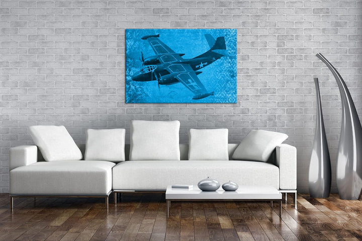 deyoli Illustration Kriegsflugzeug Format 80x60 Effekt: Monocrome Blau als Leinwandbild, Motiv ferti