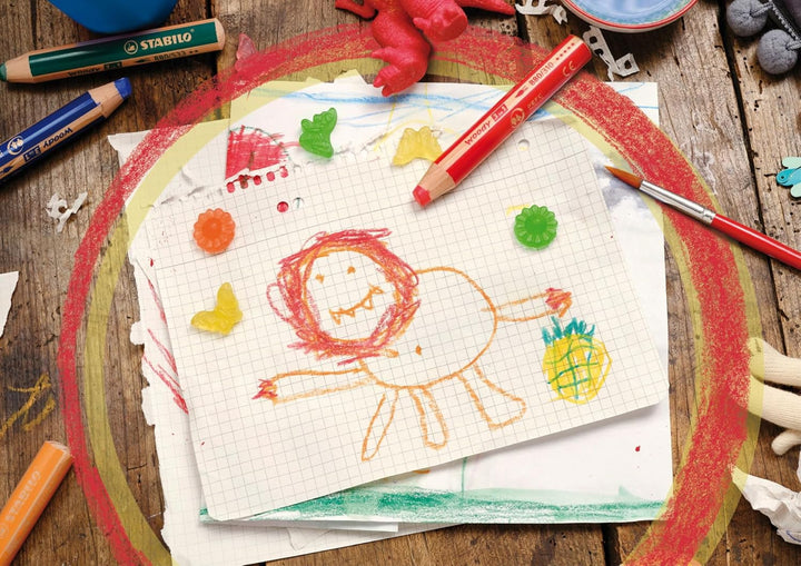 STABILO Buntstift, Wasserfarbe & Wachsmalkreide woody 3 in 1-18er Pack mit Spitzer und Pinsel - mit