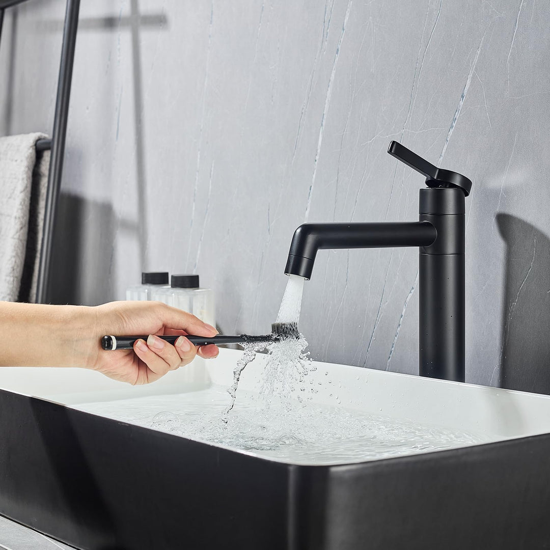 Wasserhahn Bad LakeBayMZC Hoch Schwarz mit Auslaufhöhe 203 mm, Messing Armatur Badezimmer mit 360° d