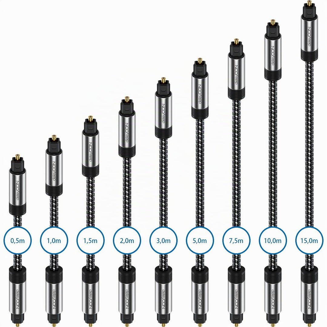 deleyCON 15m Toslink Kabel Optisches Digital Audio Kabel mit Metallstecker &amp; Nylon Mantel - SPDIF Li