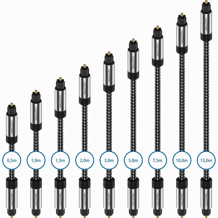 deleyCON 15m Toslink Kabel Optisches Digital Audio Kabel mit Metallstecker &amp; Nylon Mantel - SPDIF Li