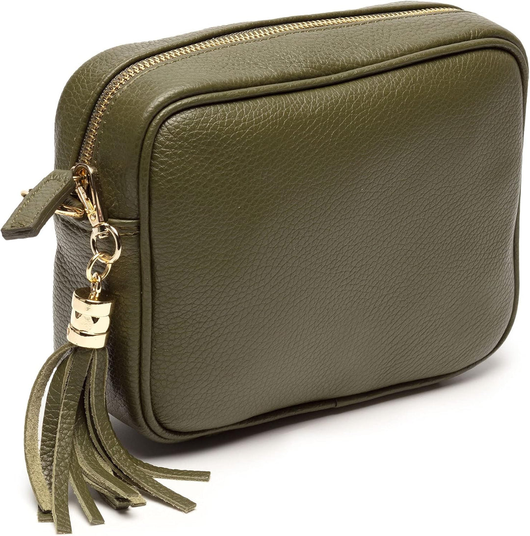 Elie Beaumont Ledertasche Echtleder in Olive mit abnehmbaren Lederriemen und zusätlichem Tragegurt z