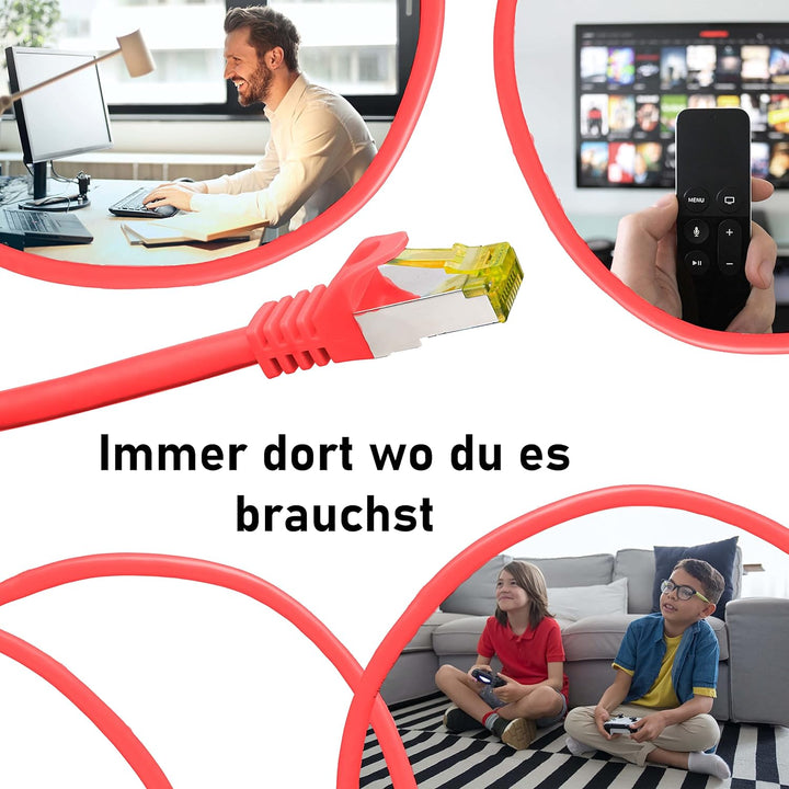 BIGtec LAN Kabel 5 Stück 10m Netzwerkkabel CAT7 Ethernet Internet Patchkabel CAT.7 rot Gigabit doppe