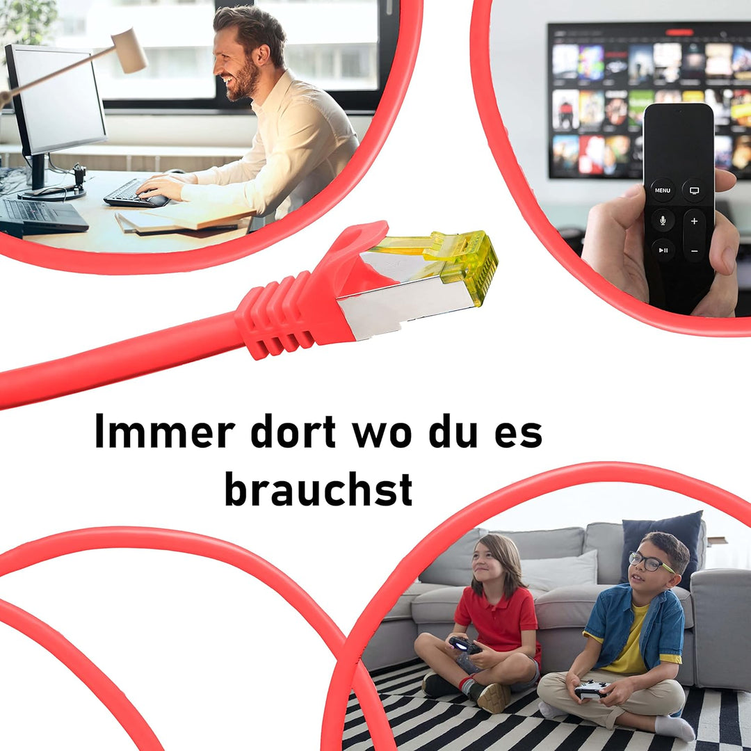 BIGtec LAN Kabel 10 Stück 2m Netzwerkkabel CAT7 Ethernet Internet Patchkabel CAT.7 rot Gigabit doppe