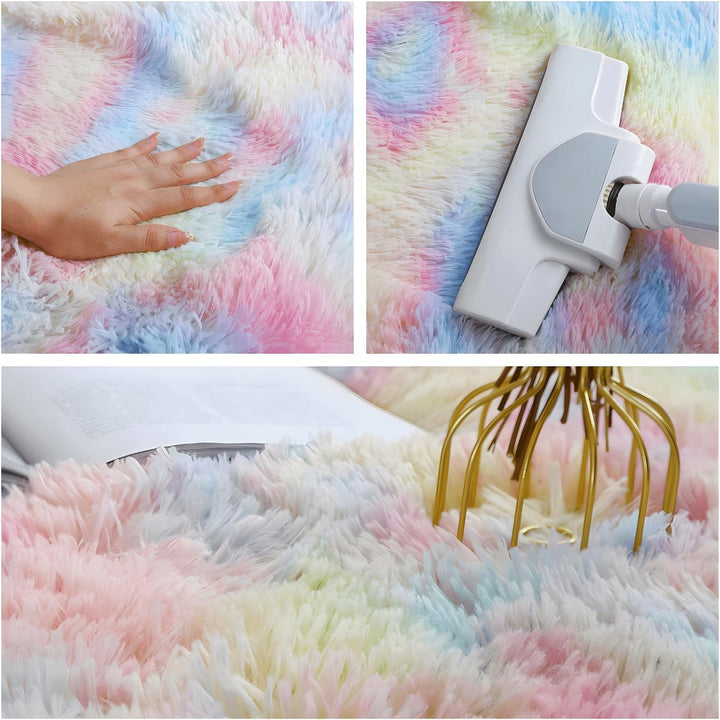 SUBEEN Teppich Wohnzimmer Hochflor - Flauschiger Plüschteppich, moderner Stil, Farbiger Teppich für