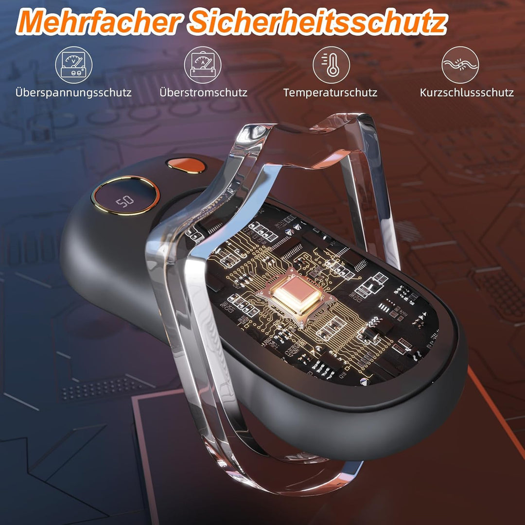 Handwärmer Elektrisch, 2er Set 10000mAh USB-C Handwärmer mit Digitalanzeige, 3 Heizstufen, wiederver