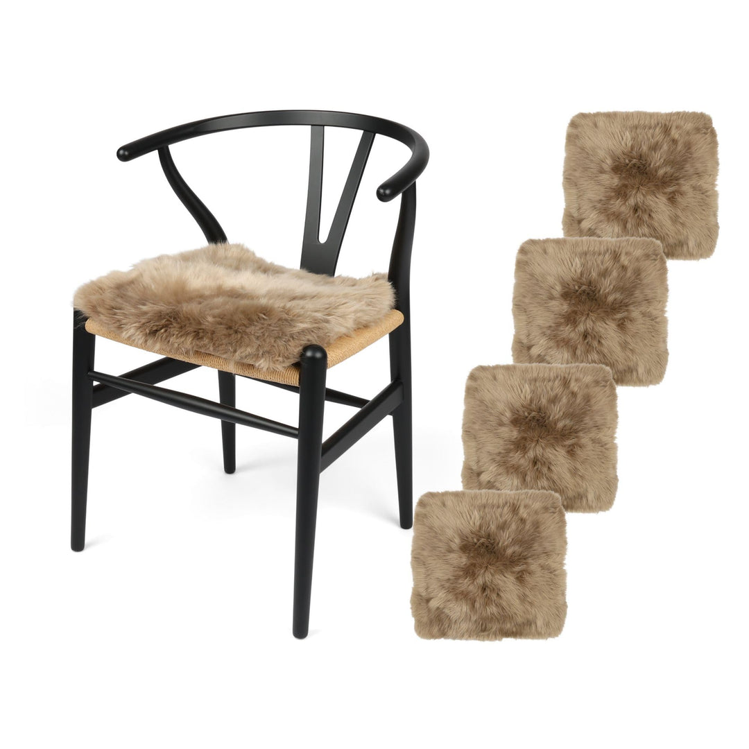 Nordic Sheep Lammfell Kissen 40x40 cm | 4er Pack | Weiches Fell für Stühle & Sofa | Gemütliches Sitz
