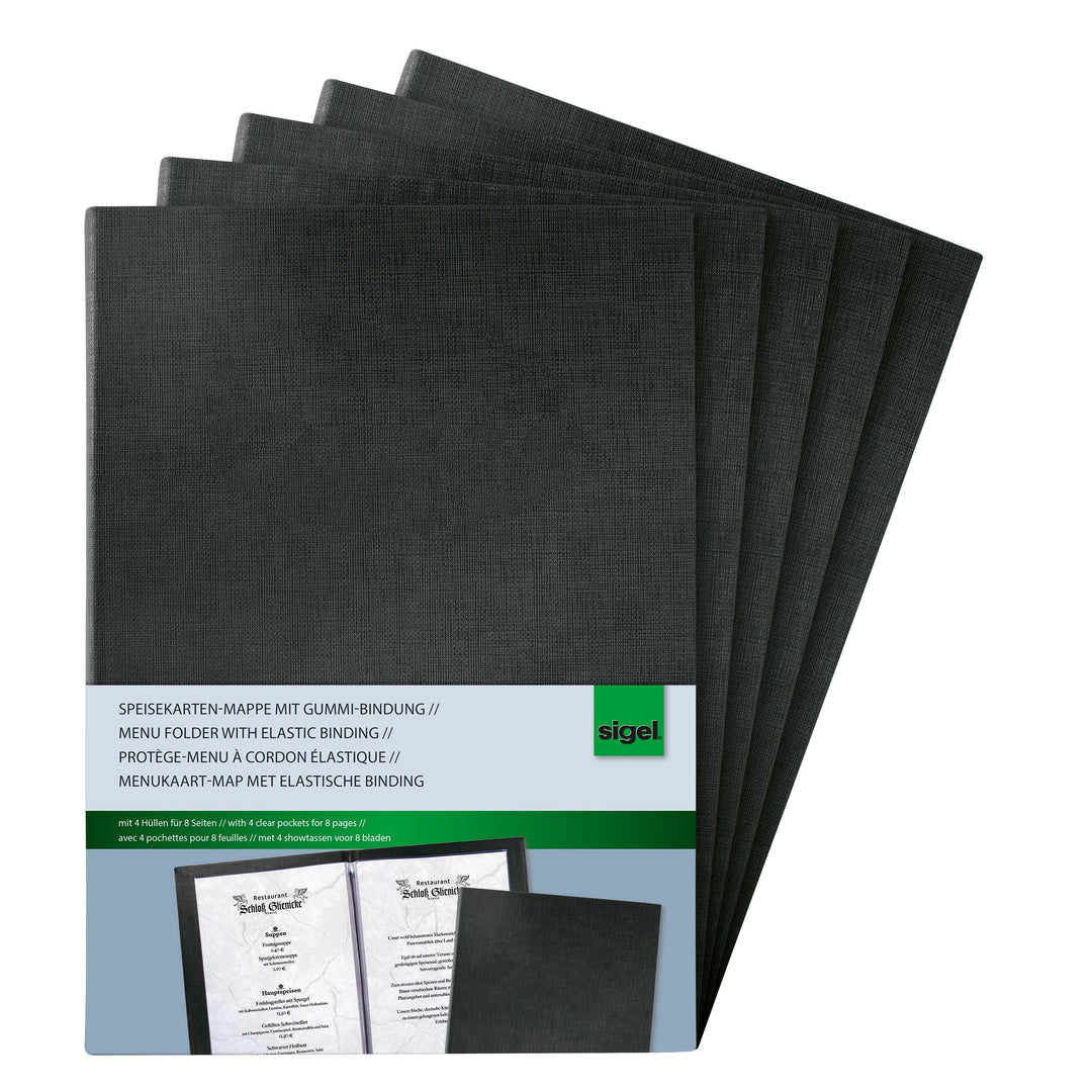 SIGEL SM110/5 Speisekarten-Mappen / Präsentations-Mappen / Menükarten mit Gummi-Bindung für A4, 5er