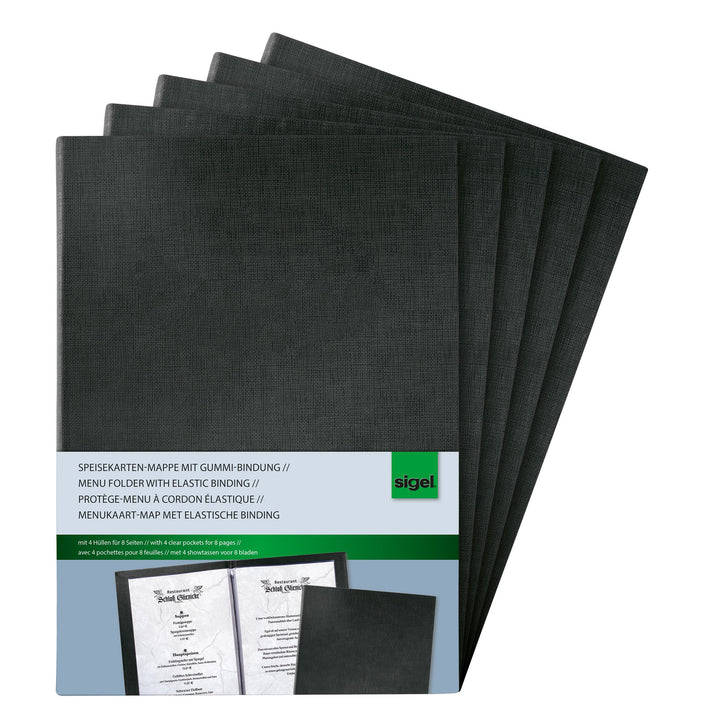 SIGEL SM110/5 Speisekarten-Mappen / Präsentations-Mappen / Menükarten mit Gummi-Bindung für A4, 5er