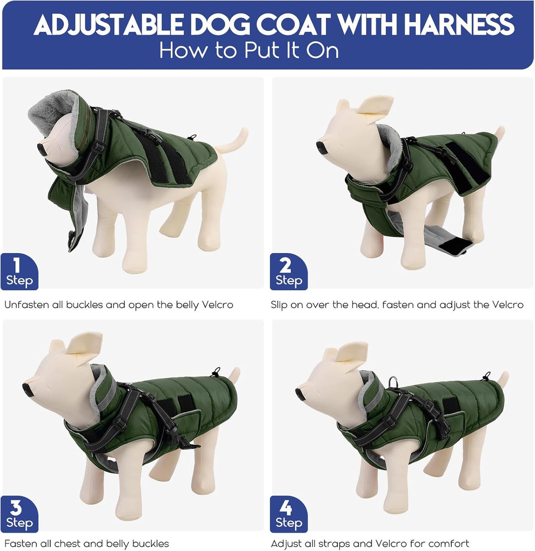 ASENKU Hundemantel für Kleine Hunde mit Geschirr, Warme Fleece Hundemantel Winter Wasserdicht Mit Br