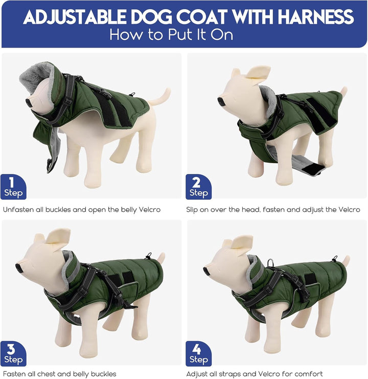 ASENKU Hundemantel für Kleine Hunde mit Geschirr, Warme Fleece Hundemantel Winter Wasserdicht Mit Br