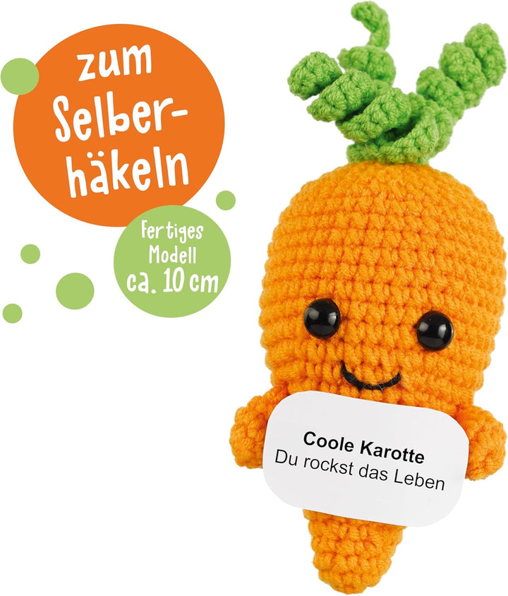 Emotional Support Veggies Häkelset Karotte: Anleitung, Misch-Garn in 2 Farben, Stickgarn, Füllwatte,