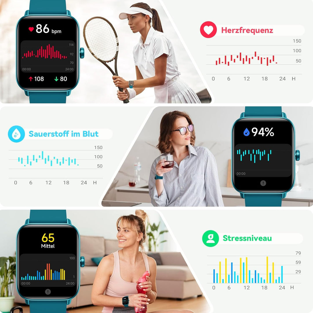 Smartwatch Herren mit Telefonfunktion, Alexa eingebaute, 1.8'' Fitnessuhr Damen mit Herzfrequenz, Sp