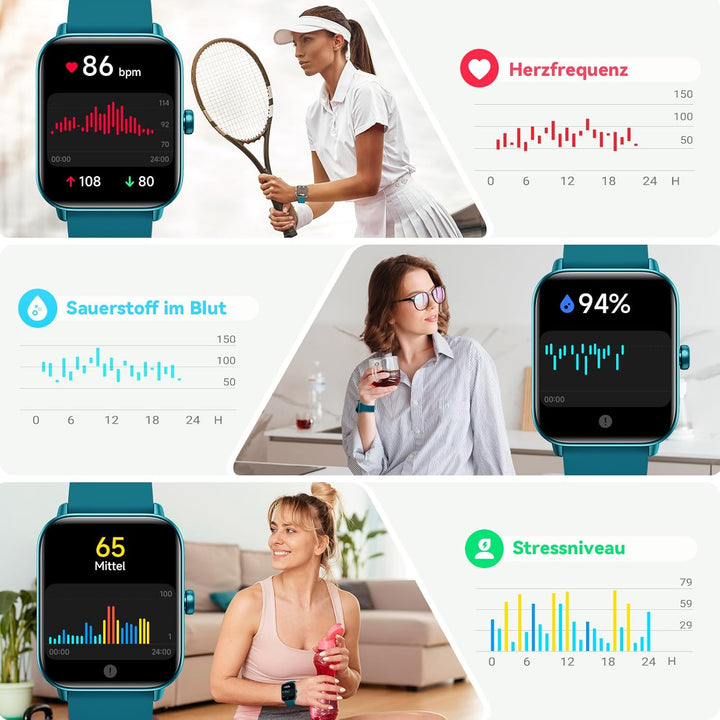 Smartwatch Herren mit Telefonfunktion, Alexa eingebaute, 1.8'' Fitnessuhr Damen mit Herzfrequenz, Sp