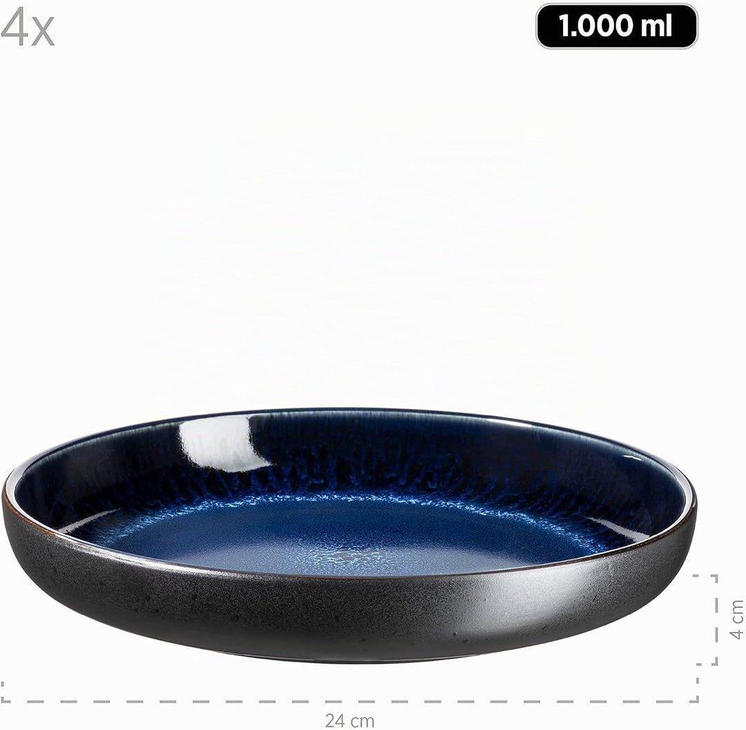 MÄSER Serie Niara, Modernes Suppenteller Set für 4 Personen in aufregendem Vintage Look, grosse tief