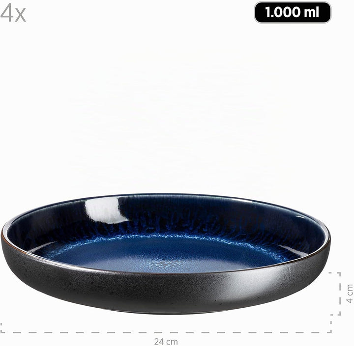 MÄSER Serie Niara, Modernes Suppenteller Set für 4 Personen in aufregendem Vintage Look, grosse tief