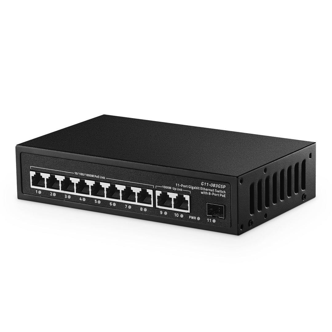 Binardat 11 Port Gigabit POE Switch, 8 POE+ Ports 1000Mbps, 2 Gigabit Uplink, 1 Gigabit SFP, IEEE802