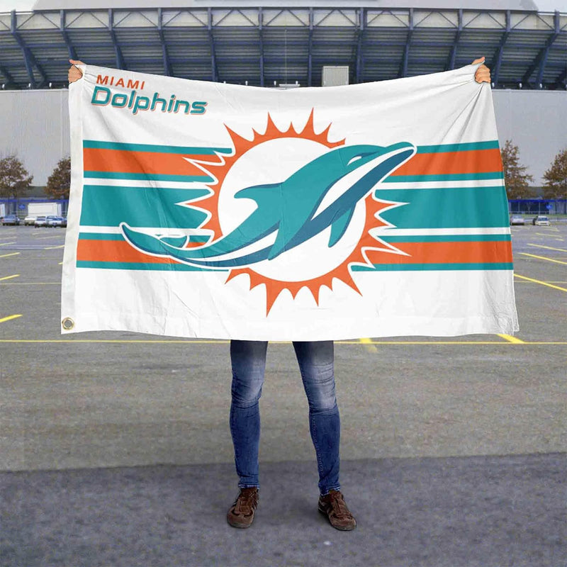 WinCraft Miami Delphins Weisse Flagge für den Innen- und Aussenbereich, 90 x 150 cm