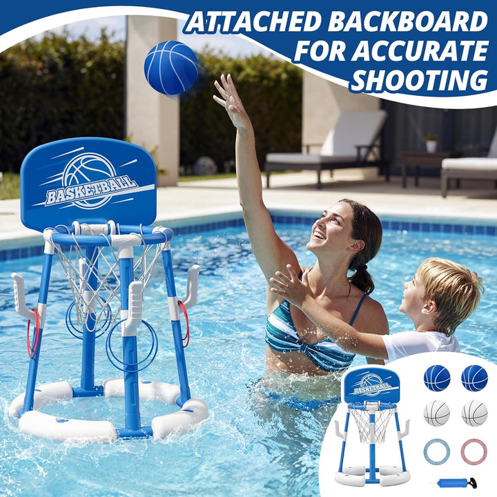 Pool Basketballkorb für Kinder, Wasserspielzeug Schwimmende Pool Spielzeug mit Backboard, 4 Bällen,