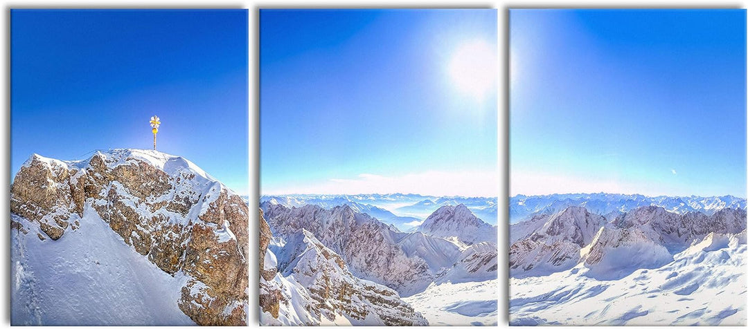 Pixxprint Zugspitze im Sonnenlicht als XXL Leinwandbild in Übergrösse 180x80cm Gesamtmass 3 teilig/W
