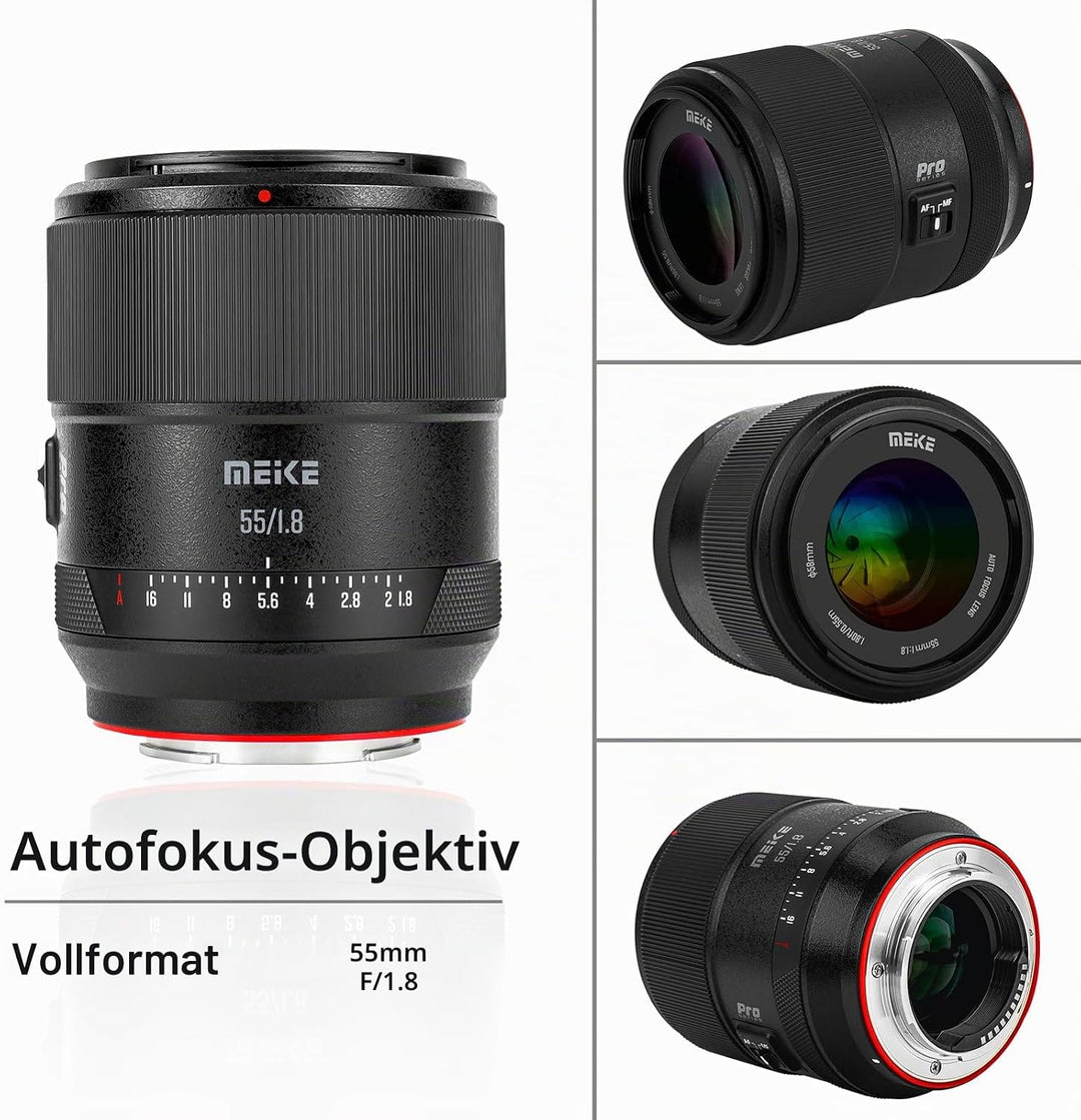 Meike 55 mm F1.8 Pro Vollformat-AF-STM-Objektiv, hochauflösende 8K-Autofokus-Festbrennweiten-Portrai