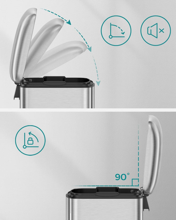 SONGMICS Mülleimer, 30 Liter Abfalleimer, Treteimer aus Stahl, mit Inneneimer und Deckel, Softclose,