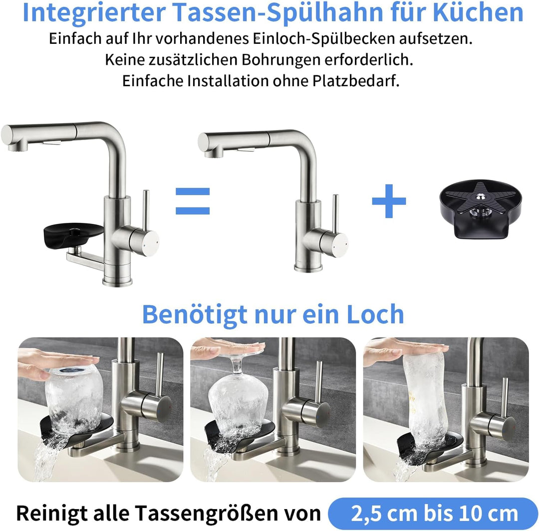 Waschtischarmatur LakeBayMZC Mit Glasspüler Ausziehbar Einhebelmischer Dual-Auslauf,304 Edelstahl Wa
