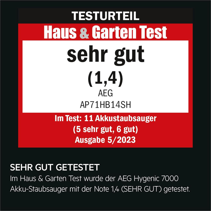 AEG HYGIENIC 7000 Akku-Staubsauger, Extra Kraftvoll, Ultraleicht 2,2 kg, Allergiker, bis zu 40 Min.