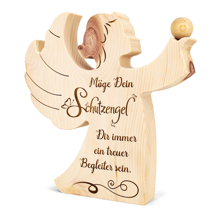 sagl.tirol Zirbenengel mit Zirbenkugel - Holzengel mit Gravur - Zirben Engel mit Spruch - Taufgesche