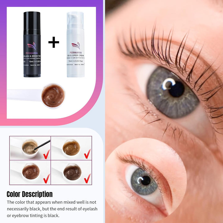 PERMANIA Augenbrauen und Wimpernfarbe Set, 2 In 1 Wimpern Färben Schwarz Set, Farbe Bis zu 4 Wochen,