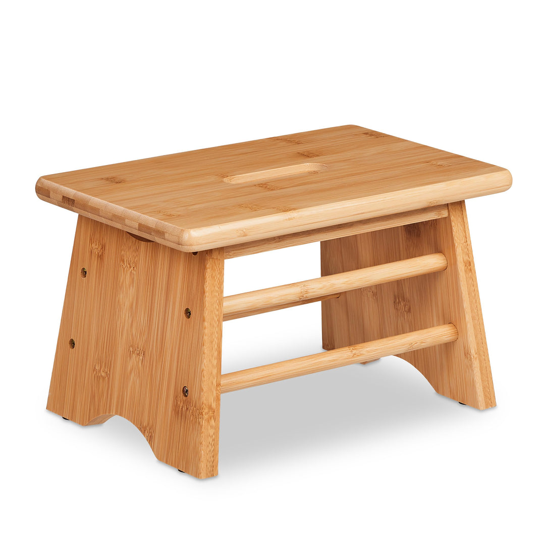 Relaxdays Fussbank Bambus, bis 100 kg, Stabiler Tritthocker, HBT: 20x33x21,5 cm, Kinderhocker Bad, G