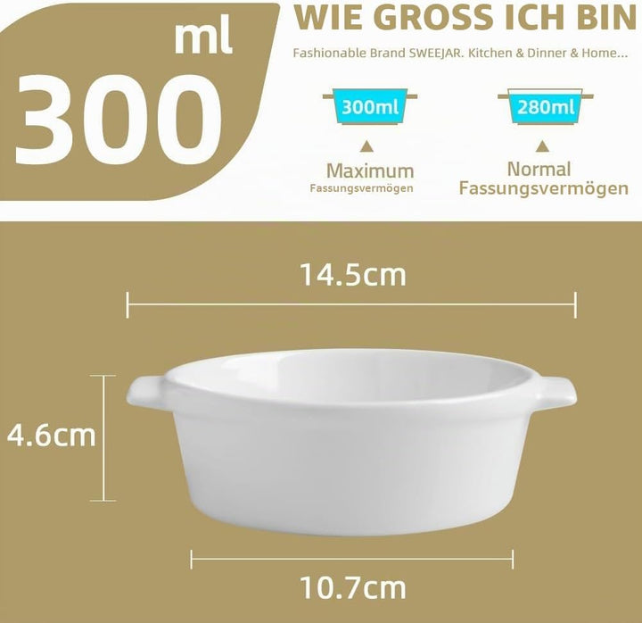 Sweejar Home Keramik-Souffle-Schalen, runder Griff, 300 ml, für Pudding, Creme Brulee, Souffle, 6 St