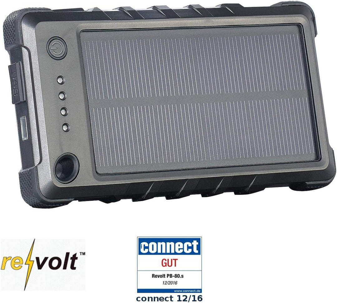revolt Solar Powerbank Handy: Wetter- & stossfeste Solar-Powerbank PB-80.s mit 8.000 mAh, IP65 (USB