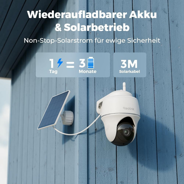 Reolink 3MP Überwachungskamera Aussen Akku WLAN 355°/140° Schwenkbar, 2K Solar IP Kamera Outdoor, Pa